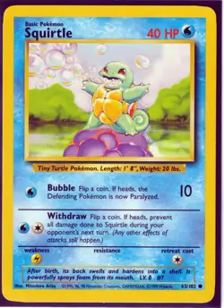 1999 POKEMON Squirtle 63/102 Base Set Unlimited Edition Common NM/M - Image 1