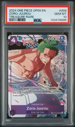 2024 One Piece OP09 Zoro-Juurou Treasure Rare ST18-004 PSA 10 Gem Mint English - Image 1