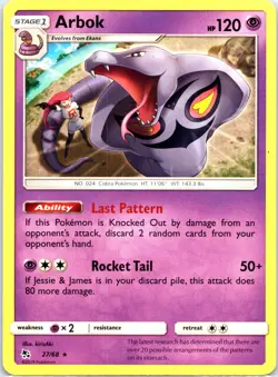 Pokemon TCG Arbok Hidden Fates 27/68 Regular Rare Card NM - Image 1