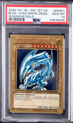 2020 YU-GI-OH! MAXIMUM GOLD 1ST EDITION #EN001 BLUE-EYES WHITE DRAGON PSA 10 - Image 1