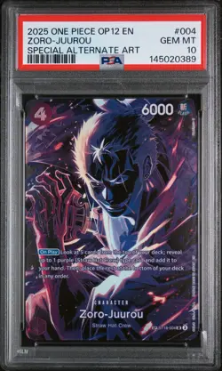 2025 ONE PIECE ST18-004 ZORO JUUROU OP12 LEGACY OF THE MASTER SP PSA 10 GEM MINT - Image 1