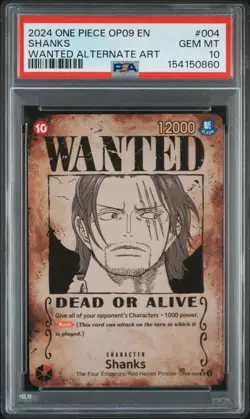 One Piece Shanks Wanted Alternate Art OP09-004 PSA 10 Gem Mint - Image 1