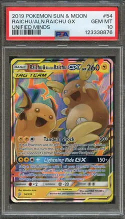PM - 2019 - POKEMON S&M - UNIFIED MINDS - #54 - RAICHU/ALN.RAICHU GX - PSA 10 - Image 1