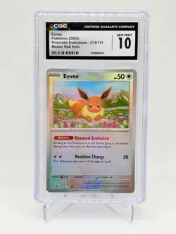 Pokemon SV Prismatic Evolutions Eevee #074/131 Master Ball Reverse Holo CGC 10 - Image 1