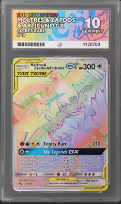 Pokemon TCG Moltres & Zapdos & Articuno GX Hidden Fates 69/68 Ace 10 Gem Mint - Image 1