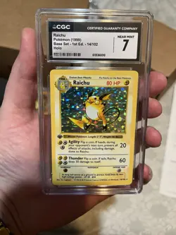Pokemon TCG Raichu Holo Card Base Set 1st Edition Rare Shadowless 1999 CGC 7 - Image 1