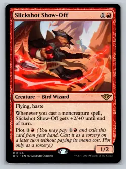 MTG Outlaws of Thunder Junction #146 Slickshot Show-Off Rare Bird Wizard - Image 1