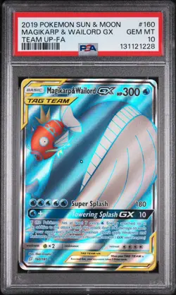POKEMON SUN & MOON TEAM UP MAGIKARP & WAILORD GX #160 PSA 10 - Image 1