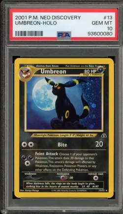 Pokemon Umbreon Neo Discovery Unlimited Holo Rare #13 PSA 10 Gem Mint - Image 1