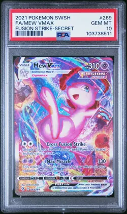 2021 Pokemon Sword & Shield Mew VMAX #269 FULL ART Fusion Strike Secret PSA 10 - Image 1