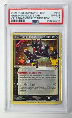 2021 POKEMON SWSH PROMO CELEBRATIONS ETB #144 GRENINJA GOLD STAR PSA 8 NM MT - Image 1