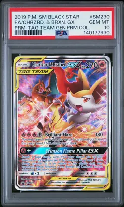 2019 Pokemon Black Star Promo SM230 FA Tag Team Charizard & Braixen GX PSA 10 - Image 1
