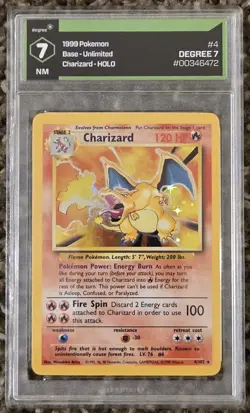 1999 POKEMON BASE SET UNLIMITED #4 CHARIZARD Degree graded 7 - Image 1