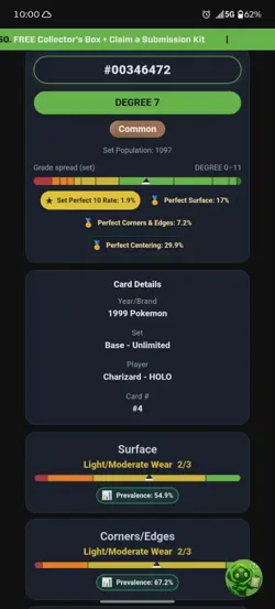 1999 POKEMON BASE SET UNLIMITED #4 CHARIZARD Degree graded 7 - Image 3