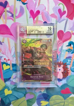 BGS 10 Gem Mint Zoro P-045 Pre-Release Winner Promo English One Piece Card - Image 1