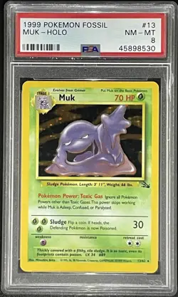 PSA 8 1999 Fossil Muk Holo Rare 13/62 English Pokemon TCG Graded - Image 1