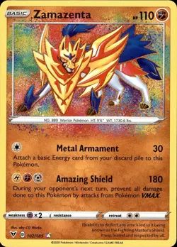 POKEMON ZAMAZENTA 102 VIVID VOLTAGE 185 AMAZING RARE HOLO LP - Image 1