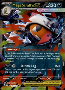 POKEMON MEGA SCRAFTY EX 135/217 ASCENDED HEROES DOUBLE RARE NM - Image 1