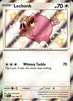 POKEMON LECHONK 207 PALDEAN FATES 091 SHINY RARE HOLO LP - Image 1
