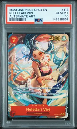 2023 ONE PIECE OP04 118 NEFELTARI VIVI KINGDOMS OF INTRIGUE SEC ALT ART PSA 10 - Image 1