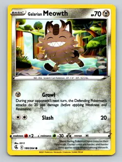 Galarian Meowth 180/264 Common Fusion Strike Pokemon LP - Image 1