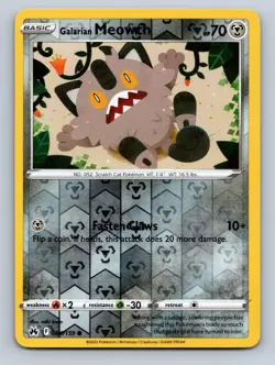 Galarian Meowth 084/159 Common Crown Zenith Pokemon Reverse Holo NM - Image 1