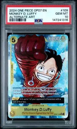 2024 One Piece OP07 500 Years In The Future Monkey D. Luffy Alt Art PSA 10 #109 - Image 1