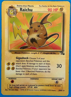 Raichu - 29/62 - Pokemon Fossil Unlimited Rare Card WOTC MP - Image 1