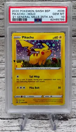 2020 Pokemon SWSH Black Star Promo Pikachu General Mills 25th Holo #039 PSA 10 - Image 1