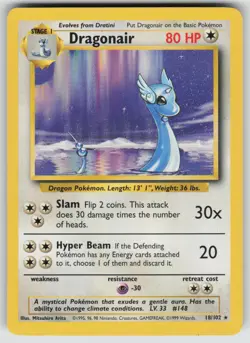Dragonair 18/102 Rare Base Set Unlimited Pokemon Lightly Played - Image 1