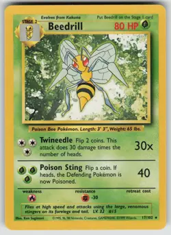 Beedrill 17/102 Rare Base Set Unlimited Pokemon Lightly Played - Image 1