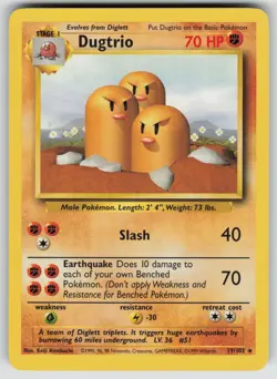 Dugtrio 19/102 Rare Base Set Unlimited Pokemon Lightly Played - Image 1