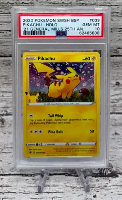 2020 Pokemon SWSH Black Star Promo Pikachu General Mills 25th Holo #039 PSA 10 - Image 1