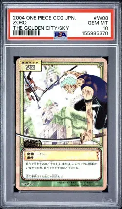 PSA 10 2004 BANDAI ONE PIECE CCG JAPANESE THE GOLDEN CITY IN THE SKY W08 ZORO - Image 1