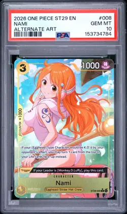 2026 ONE PIECE STARTER DECK 29: EGGHEAD ST29 #008 NAMI ALT ART PSA 10 GEM MINT - Image 1