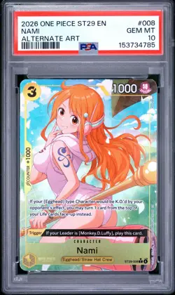 2026 ONE PIECE STARTER DECK 29: EGGHEAD ST29 #008 NAMI ALT ART PSA 10 GEM MINT - Image 1