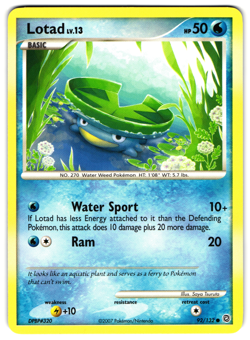 Lotad Lv. 13 - 92/132 - 2007 Common Secret Wonders Pokemon Card NM - Image 1