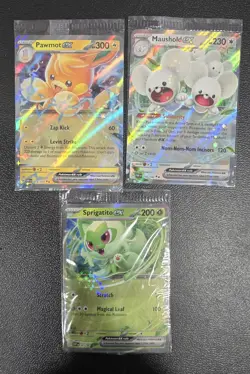 Sprigatito Ex SVP 087, Pawmot Ex 073/197, Maushold Ex 155/182 Promo Cards Sealed - Image 1