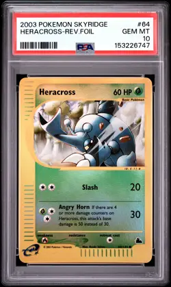 2003 POKEMON SKYRIDGE #64 HERACROSS-REVERSE FOIL PSA 10 - Image 1