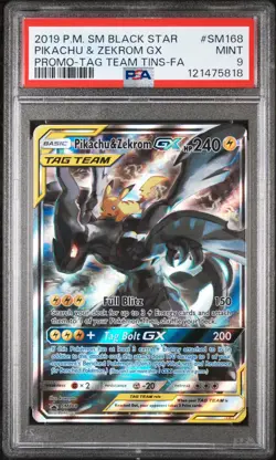 Pikachu & Zekrom Gx SM168 Tag Team Tins Sm Black Star Promo Pokemon PSA 9 - Image 1