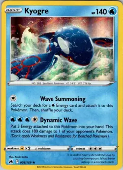 Kyogre Holo Rare Crown Zenith 036/159 NM Pokemon - Image 1