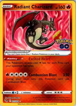 Radiant Charizard Radiant Rare Pokemon GO 011/078 NM Pokemon - Image 1