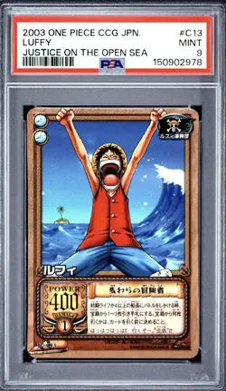 PSA 9 2003 BANDAI ONE PIECE CCG JAPANESE JUSTICE ON THE OPEN SEA C13 LUFFY - Image 1