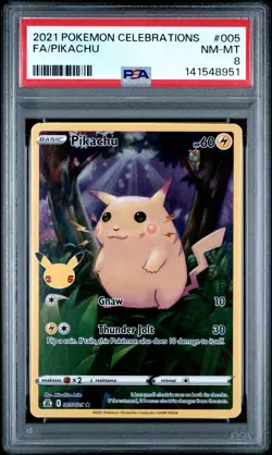 2021 POKEMON CELEBRATIONS #005 FULL ART/PIKACHU PSA 8 - Image 1
