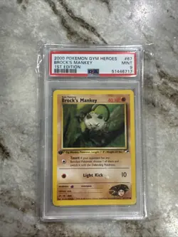 2000 Pokemon Gym Hero’s Brocks Mankey 1st Edition PSA Mint 9 - Image 1