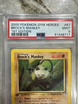 2000 Pokemon Gym Hero’s Brocks Mankey 1st Edition PSA Mint 9 - Image 3