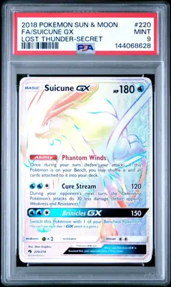2018 POKEMON SUN & MOON LOST THUNDER SECRET #220 FULL ART/SUICUNE GX PSA 9 - Image 1