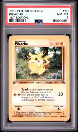 1999 Pokemon Jungle #60 Pikachu 1st Edition PSA 8 - Image 1
