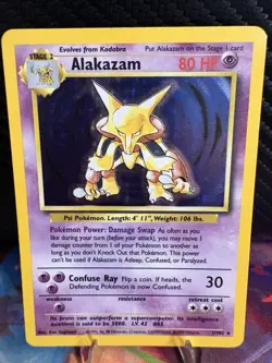 Pokemon Base Set Alakazam Holo Rare 1/102 WOTC Unlimited MP Vintage 1999 - Image 1