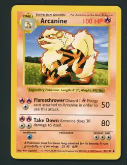 Arcanine 023/102 Base Set (Shadowless) Pokemon Card NM - Image 1